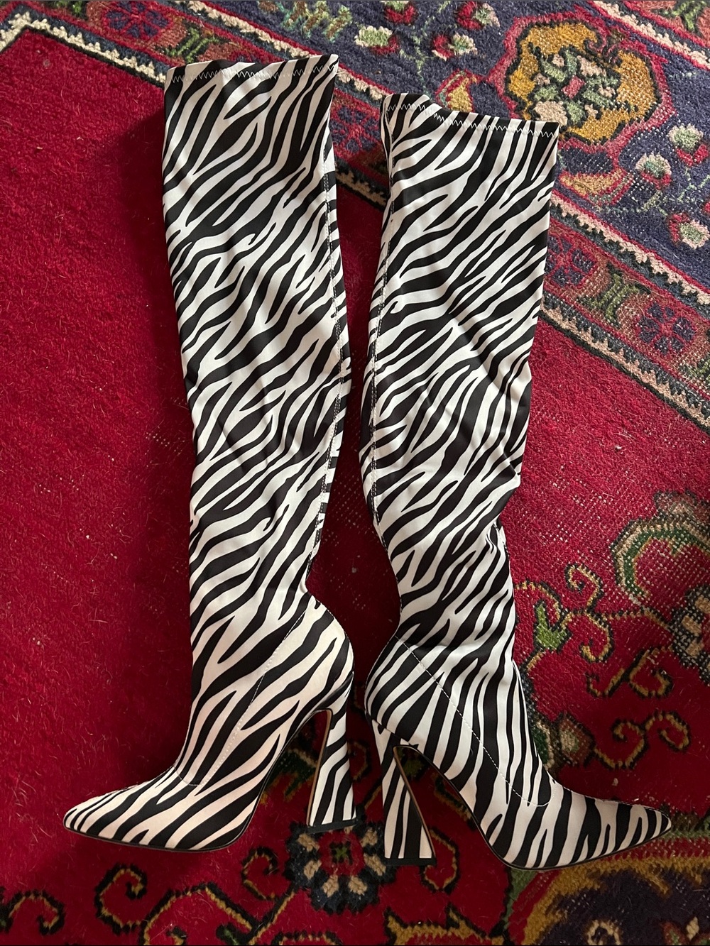 Zebra-Print Knee-High Women's Boots - Black & White